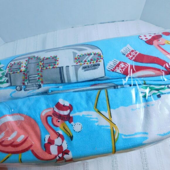 NEW NICK & NORA Flamingo on Ice Airstream Flannel FULL Bed Sheet Pillowcase Set - Picture 7 of 11